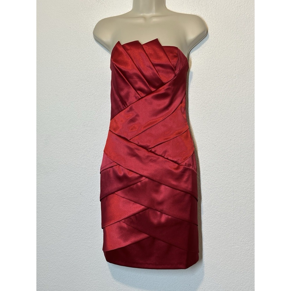 Jessica McClintock Womens Red Satin Strapless Cocktail Dress‎ Size 4 Event